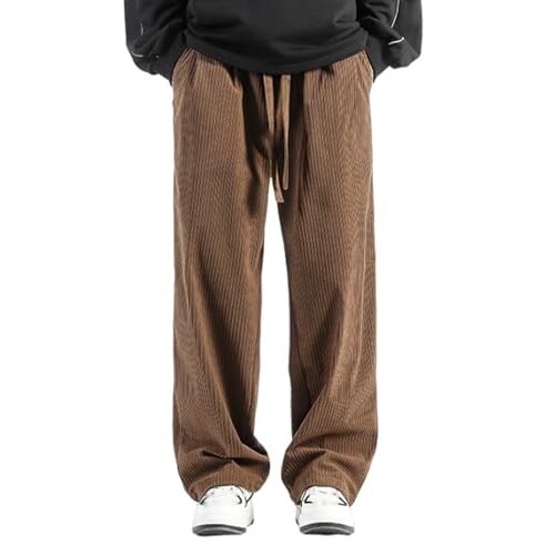 Pantalones de pana para hombre, pantalones de pana con cordón y cintura elástica, pantalones rectos informales, pantalones casuales de pana para hombre, pantalones de chándal de moda con bolsillos