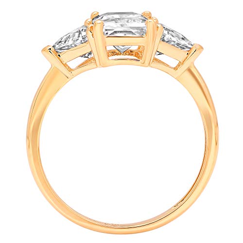 3.0Ct Emerald Trillion Cut 3 Stone Solitaire Accent Genuine Lab Created White Sapphire Vvs1 & Diamond Simulant Engagement Promise Statement Anniversary Bridal Wedding Ring 14K Yellow Gold Size 10 #TOP1