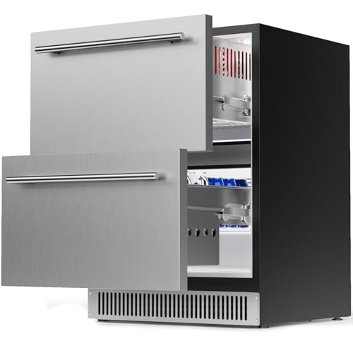 Image of Coolski 24 Inch Under Counter Beverage Refrigerator Drawers, Built-in /Freestanding Stainless Steel Outdoor Refrigerator for Patio, Low Noise Beverage Cooler for Home, Bar, Kitchen, ETL, NSF Approved