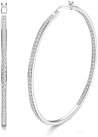 JeweBella 925 Sterling Silver Post Large Hoop Earrings for Women Silver Gold Hoop Earrings Women Girl Cubic Zirconia Big Hoop Earrings Hypoallergenic Hoops Earrings 30mm/40mm/50mm/60mm
