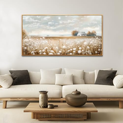 ERQINHUA Large Wall Decor Canvas Painting Wall Art For Living Room Decor White Flowers Landscape Painting Wood Frame DecorPrint Artwork For Dining Room Bedroom Bathroom Kitchen Home Decor 24x48 In