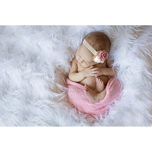 Toddmomy Baby Photo Blanket Faux Fur Mat Basket Baby Photo Wrap Sack Newborn Photography Props for Toddler Infant 70x60cm White - Image 2