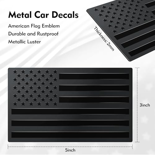 Image of 2 Pack 3D Metal Black American Flag Decal - Embossed Matte American Flag Decals for Trucks, Car, SUV & Motorcycle Bumper Stickers (5 inchx3 inch)