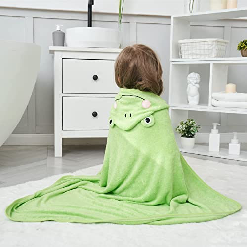 Image of HIPHOP PANDA Ultra Soft Hooded Baby Towel - 2-Layer Thick 500GSM Absorbent | Rayon Made from Bamboo, Hooded Bath Towel for Newborn, Infant, Toddler, Baby Registry - Frog, 37.5x37.5 In