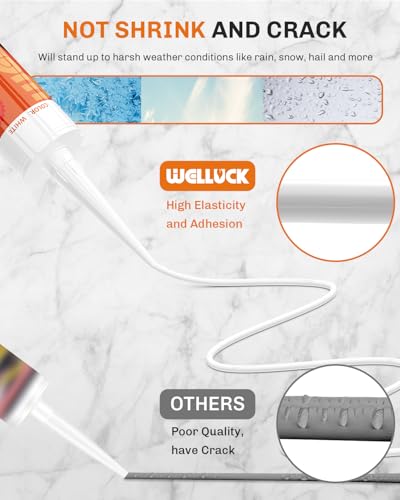 Image of WELLUCK White Silicone Caulk, 100% Waterproof Silicone Sealant Adhesive Caulking,for RV, Kitchen,Bathroom, Window, Door, Glass,10.2FL.OZ /300ML (4-Pack)