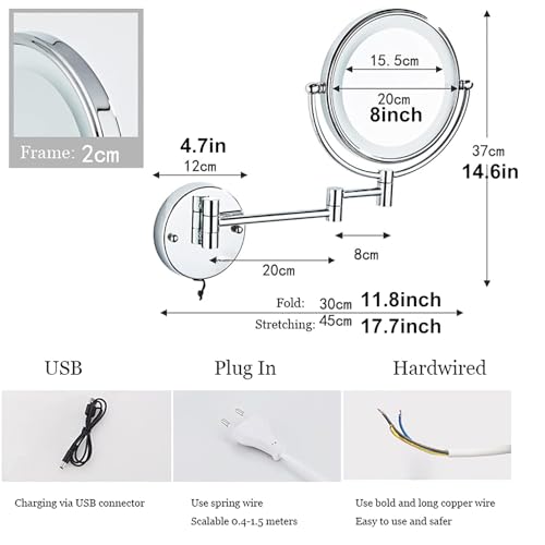 Espejo de maquillaje redondo LED 8 pulgadas de pared miniatura 6