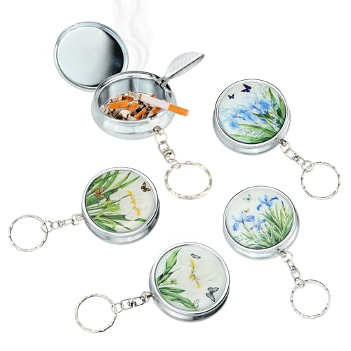 4 PCS Portable Pocket Ashtray, DSIOHFEI Mini Stainless Steel Circular