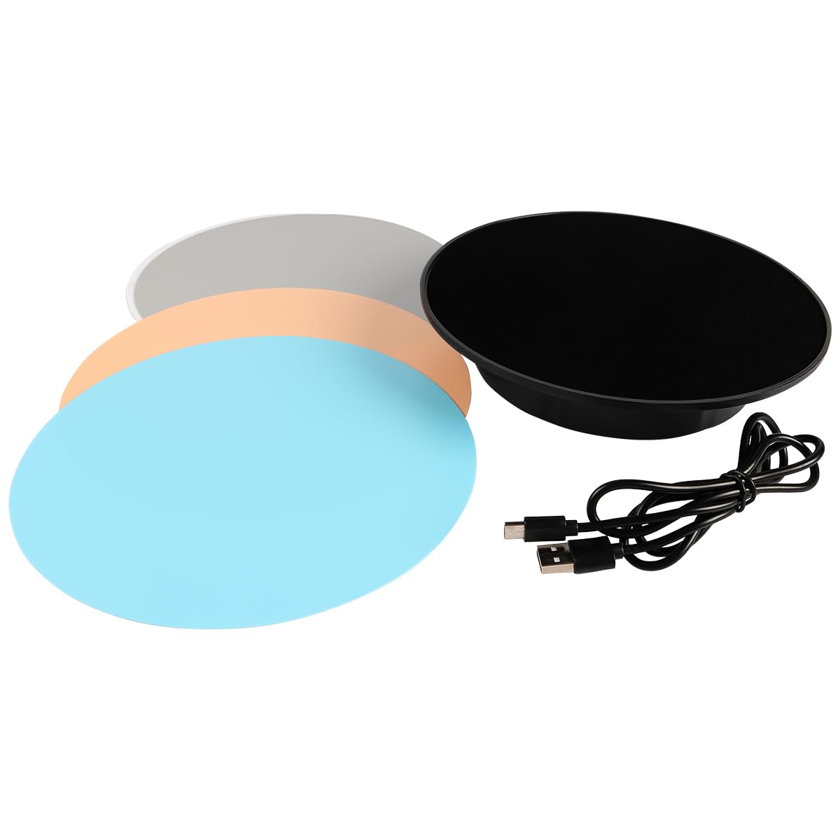 Drehteller Elektrisch für Fotografie, 90/180/360 Grad motorisierter drehbarer Ständer mit Akku, 20cm Display Tisch Lager 8kg mit 5 Hintergründen für Live- Video, Schmuck, Uhren (Weiß Drehteller Elektrisch für Fotografie, 90/180/360 Grad motorisierter drehbarer Ständer mit Akku, 20cm Display Tisch Lager 8kg mit 5 Hintergründen für Live- Video, Schmuck, Uhren (Weiß
