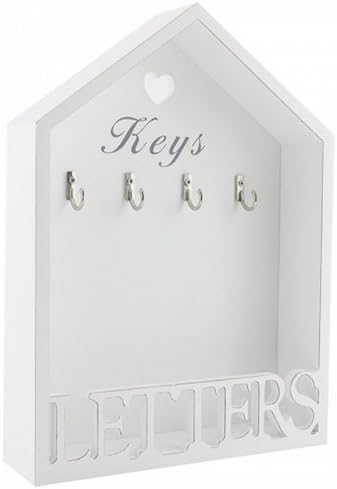 Vintage White Letter Rack & 4 Key Holder Hooks Storage Shabby Chic Wall ...