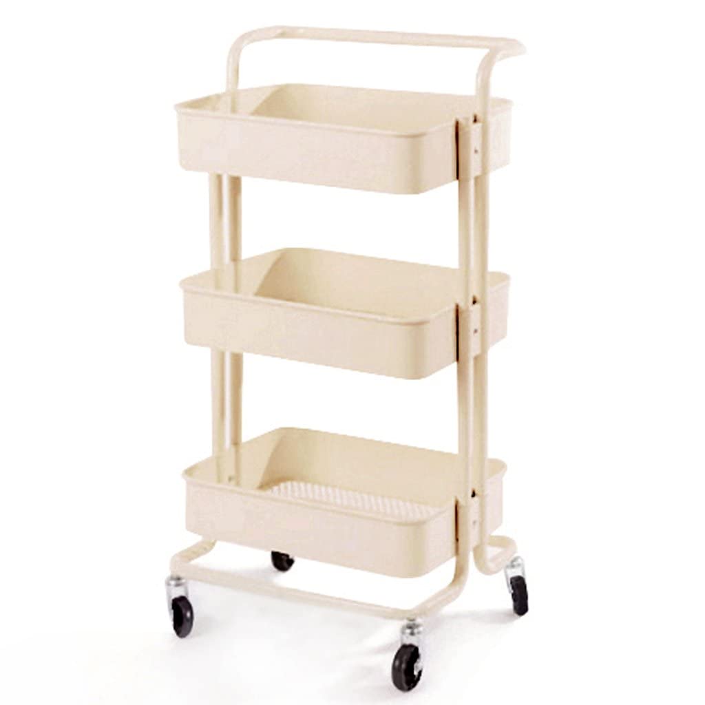 Chariot de rangement mobile beige pour cuisine et salon