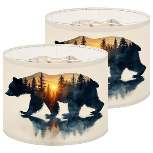 Rustic Lamp Shades Bear Trees Sunset Wild Animal Forest Scene