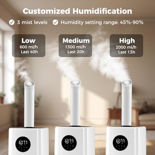 Image of COSTWAY 21L /5.5Gal Humidifier for Large Room, Top Fill Whole House Humidifier, 3 Mist Levels, Extension Tube, 360 Nozzles & Remote Control for Bedroom, Plants