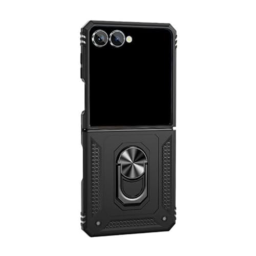 CYBERGARAGE�EFor Galaxy Z Flip7 �ϏՌ� �P�[�X �J�o�[ �܂肽���݌^ ��̌^�����O�t�� �X�^���h�@�\ 2�d�\�� �M�����N�V�[ �t���b�v7 �������(�u���b�N)