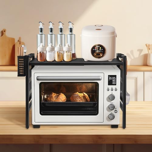 Lantus Estante Extensible Para Microondas, Soporte Para Microondas De Hasta 25 Kg, Estante De Cocina De Pie Para Horno Microondas, Cajas De Especias, 42-68 X 36 X 46 Cm Negro