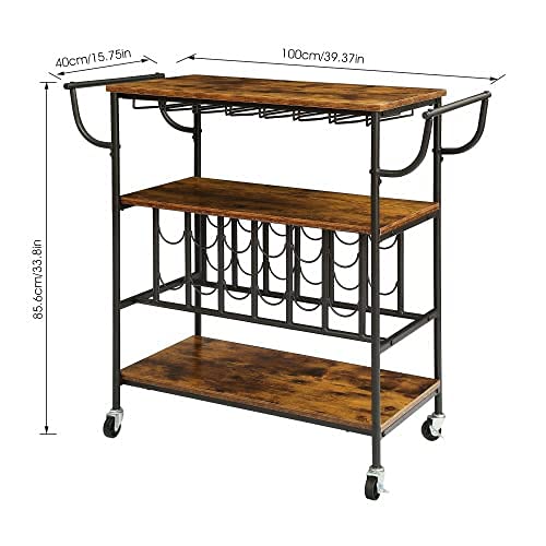 Bar Cart with Wine Rack for 12 Bottles Industrial Bar Cart on Wheels Outdoor 3 Tier Bar Serving Cart with Glass Holder