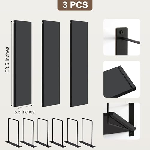 Image of Wall Mounted Bathroom Shelves Set of 3, Black Rustic Wood Floating Shelves with Metal Brackets, Wall Storage Display Rack for Toiletries, Organizer, Kitchen, Bedroom, Living Room 23.5 inch