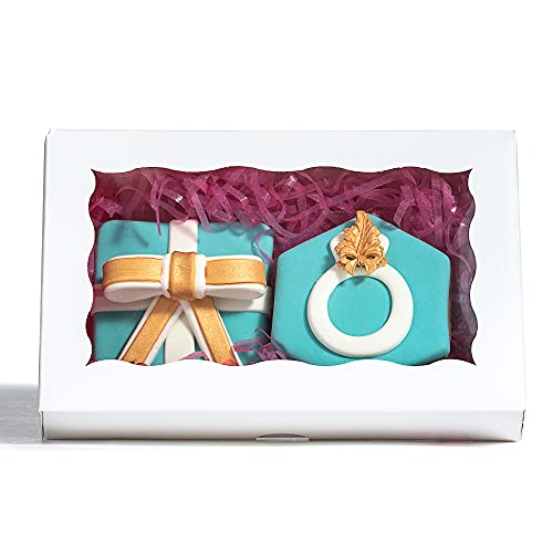 RomanticBaking 100 Pack Cookies Boxes for 2 or 6 Macaron,7 x 4 3/8 x 1 1/2 White Chocolate Covered Ore Boxes Pastry Boxes Macaron Boxes Bakery Boxes with Window