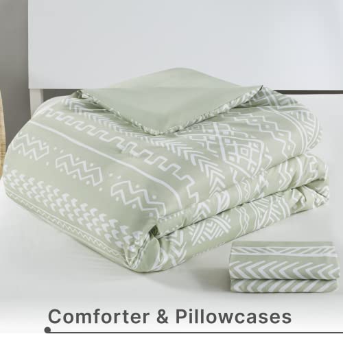 Codi Soleil Aztec Bedding King Size, Sage Green Boho Folkloric Art Pattern Comforter Set,Soft Microfiber Fill Bed Sets, 1 Comforter & 2 Pillowcases (104X90 Inches) #TOP6