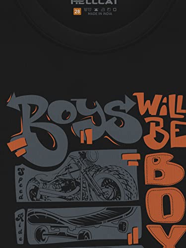 Image of HELLCAT Boys Round Neck Printed Blended Cotton Tshirt -Combo Pack of 2 - Orange /Blue