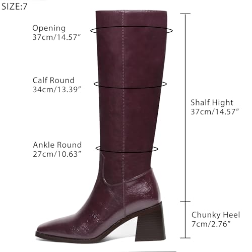 UBWDU Knee High Boots Women Chunky Heel Square Toe Tall Boots High Heel Long Booties with Zip4