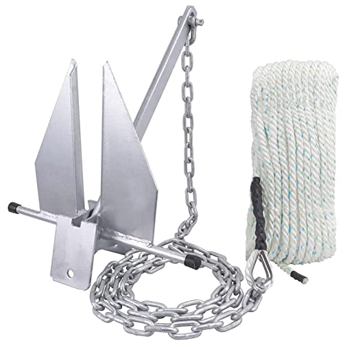 Young Marine Portable Galvanized Fluke Style Anchor Danforth Anchor Kit Includes Galvanized Fluke Anchor, Rope, Shackles, Chain 8LB 10LB (8 LB)