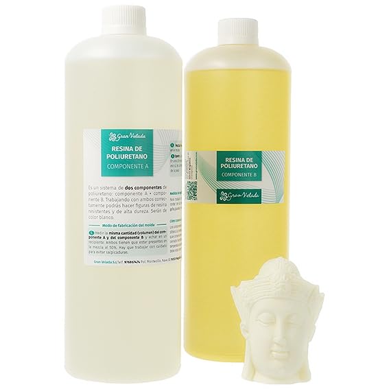 Resina de Poliuretano Bicomponente de Alta Dureza | Endurecimiento Lento en 20 Minutos | Ideal para Moldes de Silicona| 500 ml A + 500 ml B