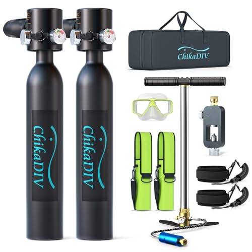CHIKADIV Mini Scuba Tank, Lung Tank Kit with Pump, 0.5L Portable Diving Tank Gear Underwater and Equipment (Black)