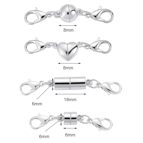Xynovate Magnet Schmuck Verschlüsse, 4 Stile Magnetverschluss Doppel Karabinerverschluss, 14k Vergoldet Kettenverschluss für Halskette Armbänder Verbindungsschnallen, DIY?Silber?