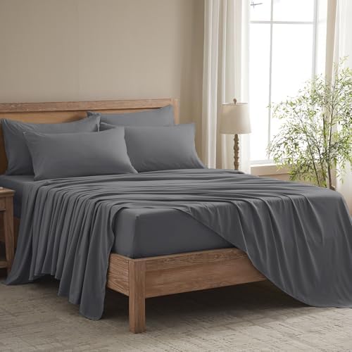 Twin Sheets Set - 4 Piece Soft Microfiber and Wrinkle Free Sheets - Easy Care, Extra Soft, Cooling Sheets - 1 Deep Pocket Fitted Sheet 1 Flat Sheet and 2 Pillowcases (Twin Dark Grey)