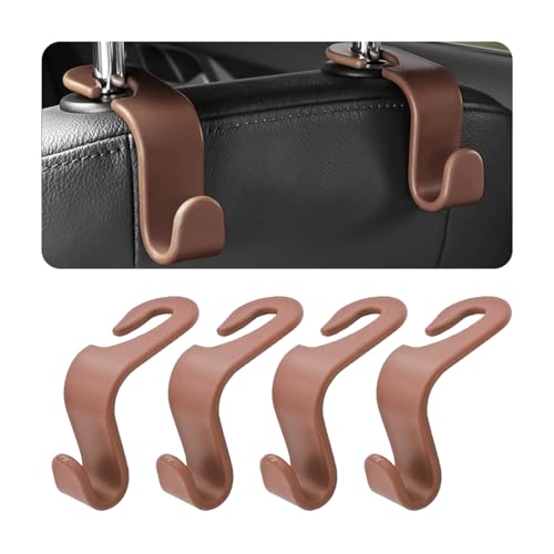 Image of 4PCS Car Back Seat Headrest Hooks, Rear Car Seat Storage Headrest Hanger Holder Hooks Organizer, Universal Auto Interior Accessories for Bag Purse Handbag Cloth Coats Grocery (Brown)