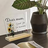 Mother's Day Gifts from Son Daughter,Dear Mom Sunflower Acrylic Desk Decor Sign,Mom Birthday Gifts