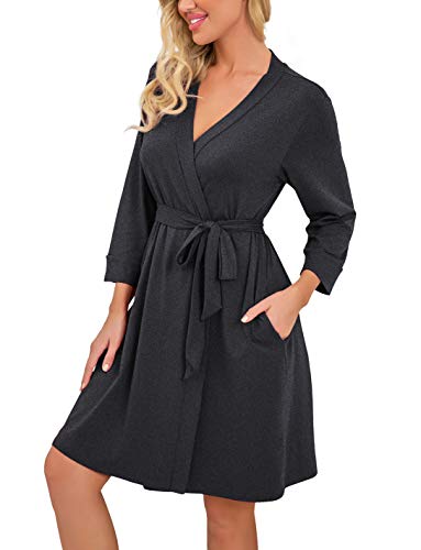Image of PrinStory Womens Robe Lightweight Short Knit Bathrobe Soft Ladies Sleepwear with Pockets