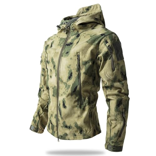 Image of Men's Camouflage Jacket Full-Zip Waterproof Fleece Lined Winter Coats Hooded Military Windbreaker Jackets with Pocket