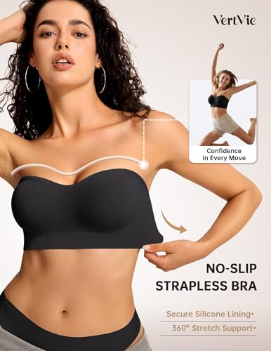 Image of Vertvie Strapless Bra Non Slip Push Up Wireless Padded