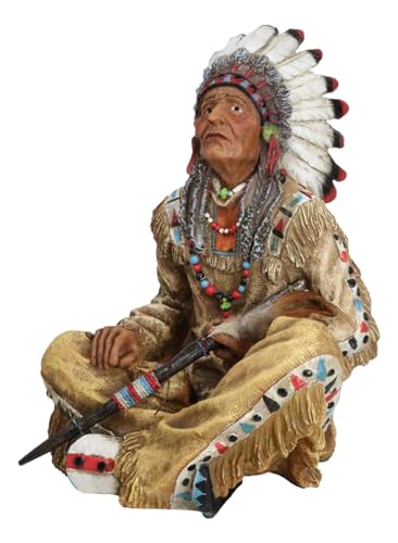Figura Jefe Indígena Nativo Americano con Pipa de la Paz miniatura 2