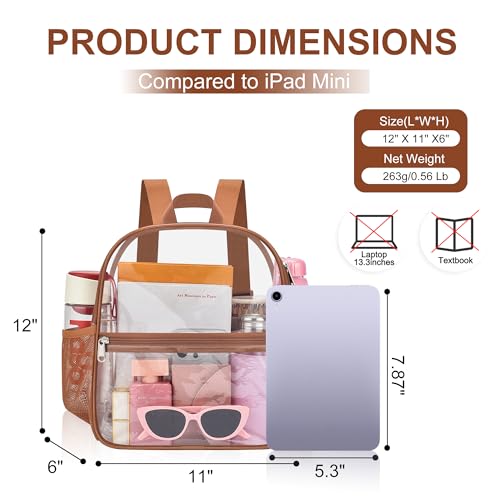 Image of Oraben Clear Backpack Stadium Approved, 12 x 6 x 11 in, Small Transparent Backpack for Concerts, Sports Events, Festivals, Travel, Waterproof PVC, Adjustable Straps, Women Men