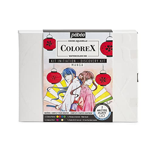 Pebeo Manga Drawing & Illustration Kit Pébéo Watercolour Ink 4 Colours 20 ml and 4 Colorex Marker, Détails en Description