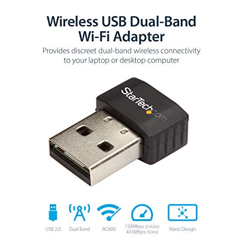 Startech.com Wireless Usb Wifi Adapter – Dual Band Ac600 Wireless Dongle - 2.4Ghz / 5Ghz - 802.11Ac Wi-Fi Laptop Adapter (Usb433Acd1X1) #TOP1