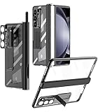 Miimall Kompatibel mit Samsung Galaxy Z Fold 5 Hülle mit Stift+Stifthalter [Dual Scharnierschutz] [HD Bildschirmschutz] Kratzfest Stoßfest Handyhülle mit Ständer für Galaxy Z Fold 5-Schwarz