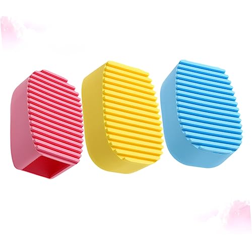 PartyKindom 3pièces Brosse De Lavage Silicone Couleur Bonbon Mini Planche à Laver Portable Pour Nettoyage Des Vêtements Et Accessoires Rose Bleu Jaune