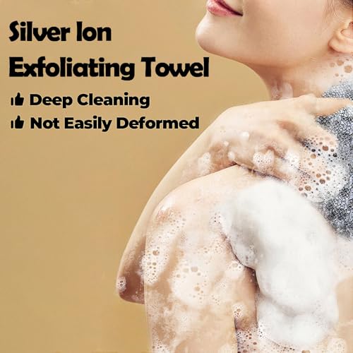 XIANZANDER 1 x Silber-Lon-Peeling-Handtuch, extra langes japanisches Handtuch, Körperschrubber für Männer und Frauen, Peeling, zum Schrubben und Waschen