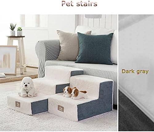U/D Pet Steps/Stairs, Dogs & Cats 2/3-Step Dark Gray, Brown, Washable Sponge Climbing Ladder Small Bedside Ladder Dog Cat Sofa Ladder Mat,Brown,70x38x36cm