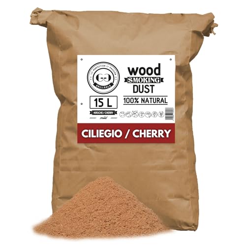 Grillgold - Farina per affumicatura in legno per affumicatura e affumicatura a freddo di pesce, carne e verdure, adatta anche per barbecue, in sacchetto di carta riempito con 15 litri di ciliegia