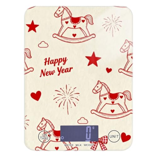 Carino Carosello Carosello Rosso Felice Anno Nuovo Facile da Pulire Piccola Bilancia da Cucina per Cibo 5 kg/5 g Scala per Grammi e Once con 4 Unità Spezie Spezie (batterie non incluse)
