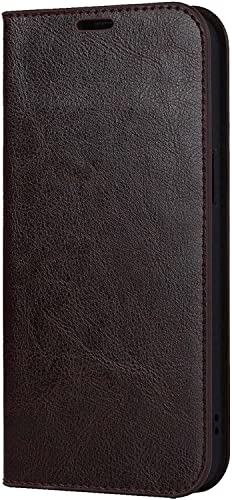Étui rabat iPhone 14 Plus marron foncé en cuir de style folio