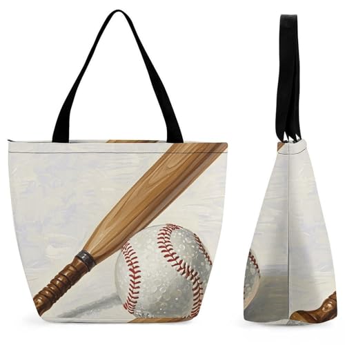 Hand Drawn Baseball Bats And Ball Tote Bag Shoulder Shopping Bag Reusable Grocery Bag for Travel Work Friendship Gift