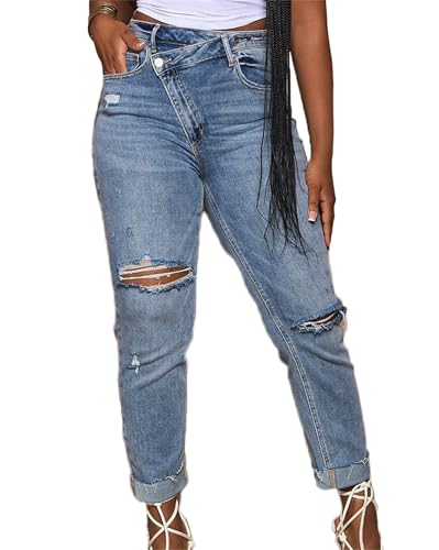 Women's Boyfriend Jeans Ripped Skinny Jeans Distressed Stretchy Denim Pants