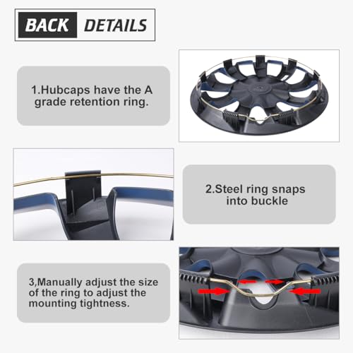 I1MOTOR Hubcaps 16'', Wheel Rim Cover Universal R16 Hub Caps, Snap On Car Pickup Truck SUV, Wheel Covers, ABS & PC Material, Set of 4, 16-Inch, Black & Blue Lacquer - Thumbnail 5