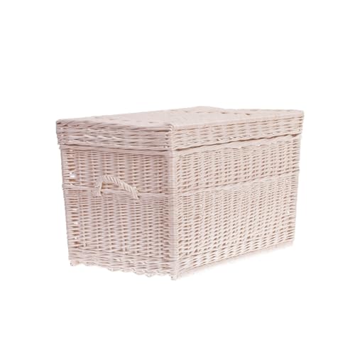 e-wicker24 Baule in Vimini Cassapanca Vintage Fatto a Mano Cesta Vimini con Coperchio Baule da Interno Porta Giochi Contenitore Cassapancai 70 x 42 x 47 cm