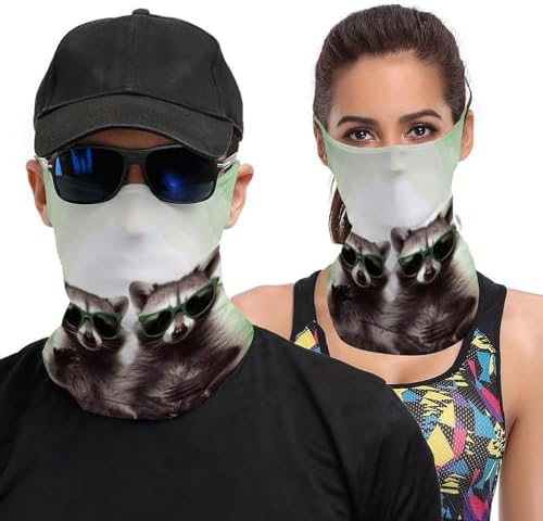 Funny Raccoon Green Sunglasses Neck Gaiter for Men Women Breathable Face Scarf Mask Soft Light Headband Fashion Neck Wrap Versatile Wristband Elegant Bandana for Running Camping Cycling image 5